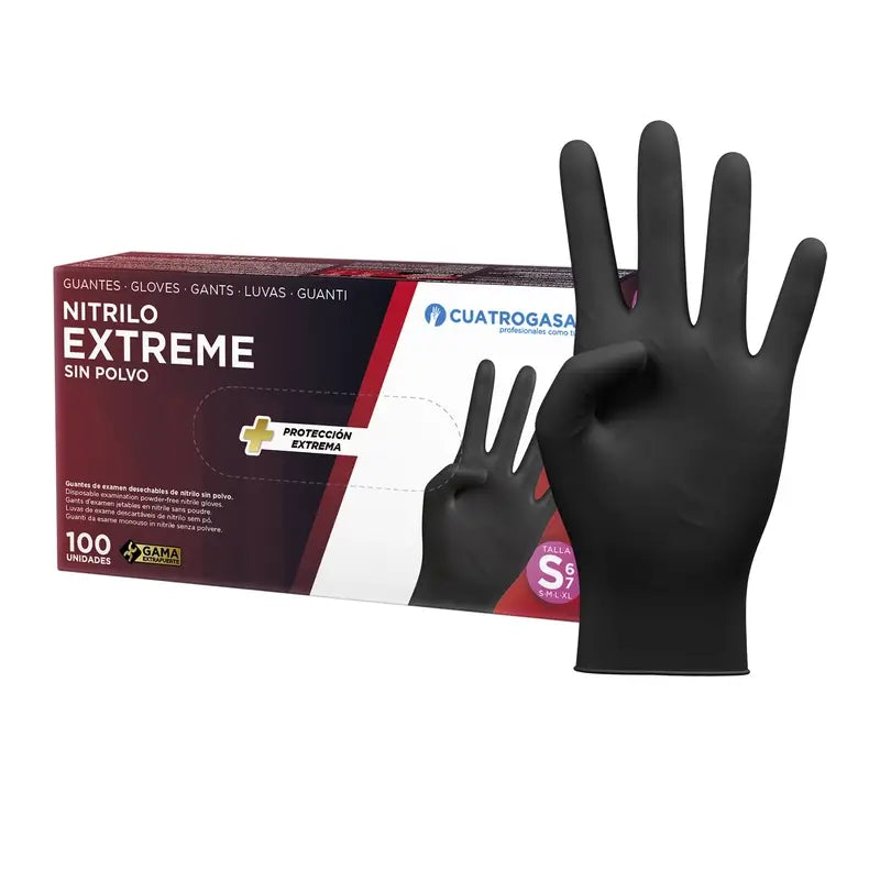 Cuatrogasa Guante Nitrilo Extreme Negro S, 100 unidades