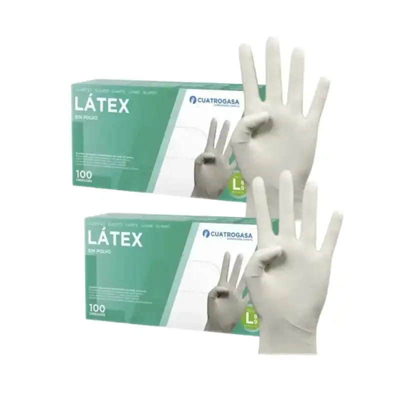 Cuatrogasa Guantes Latex Sin Polvo Blanco Talla L, 2X100 Unidades