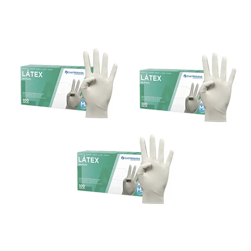 Cuatrogasa Guantes Latex Sin Polvo Blanco Talla M, 3X100 Unidades