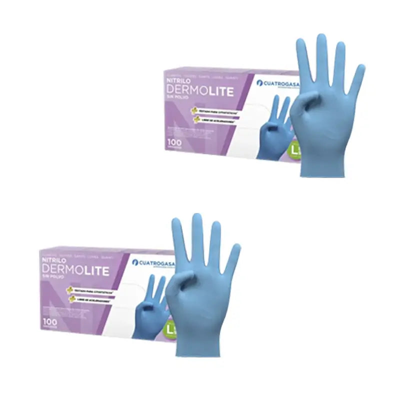 Cuatrogasa Guantes Nitrilo Dermolite Sin Polvo Azul Talla L, 2X100 Unidades