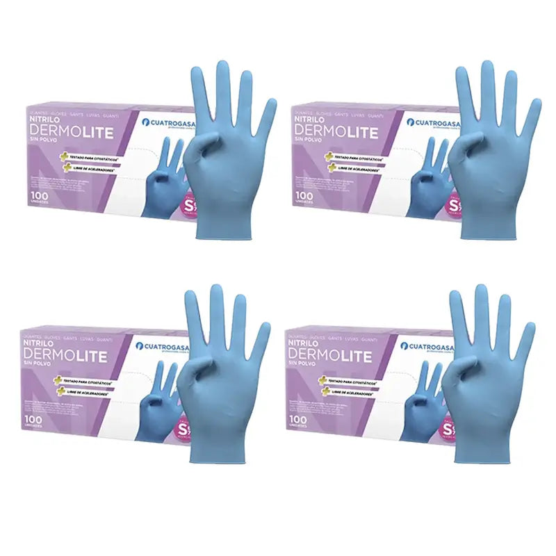 Cuatrogasa Guantes Nitrilo Dermolite Sin Polvo Azul Talla S, 4X100 Unidades