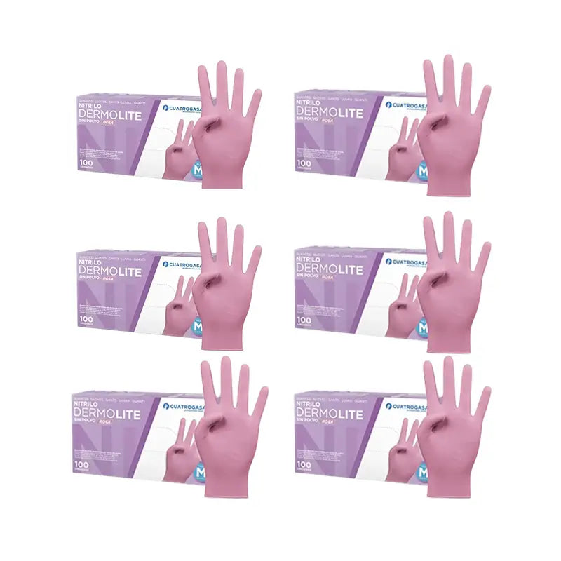 Cuatrogasa Guantes Nitrilo Dermolite Sin Polvo Rosa Talla M, 6X100 Unidades