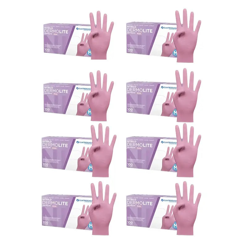 Cuatrogasa Guantes Nitrilo Dermolite Sin Polvo Rosa Talla M, 8X100 Unidades