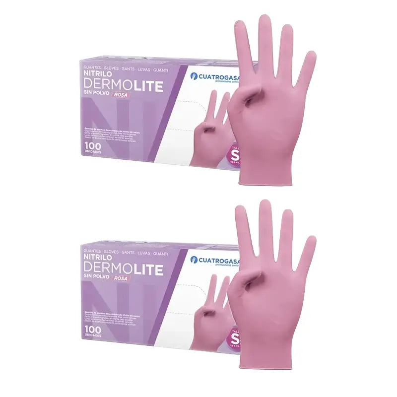 Cuatrogasa Guantes Nitrilo Dermolite Sin Polvo Rosa Talla S, 2X100 Unidades