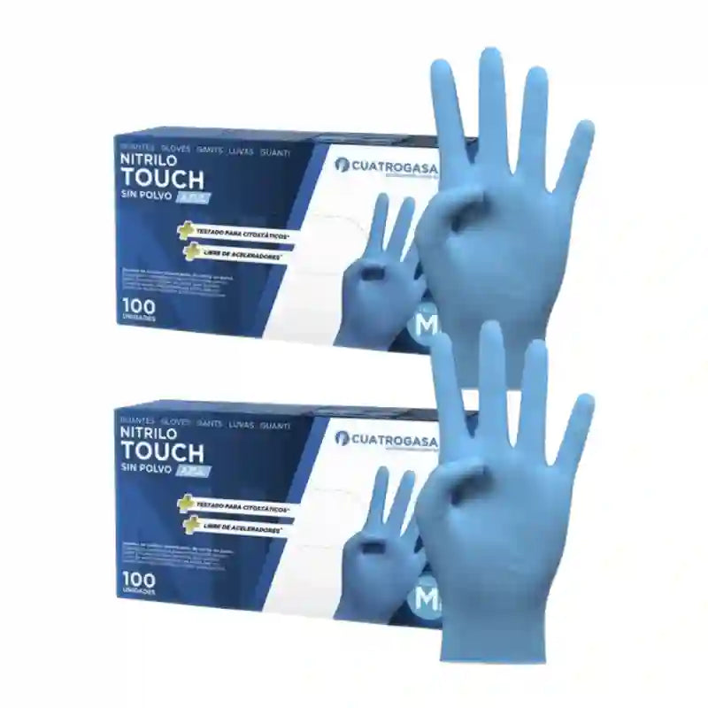 Cuatrogasa Guantes Nitrilo Touch Sin Polvo Azul Talla M, 2X100 Unidades