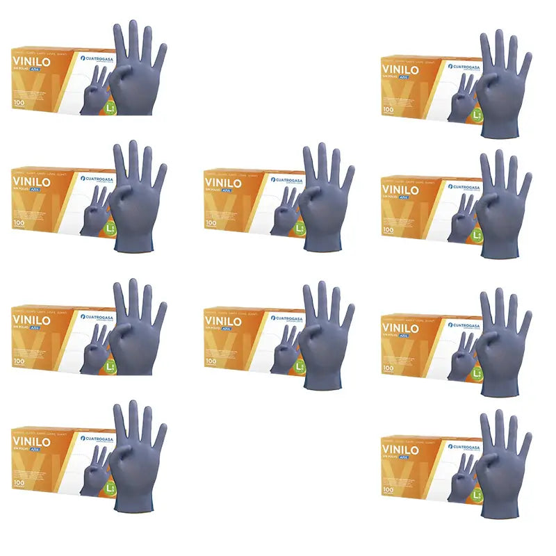 Cuatrogasa Guantes Vinilo Sin Polvo Azul Talla L, 10X100 Unidades
