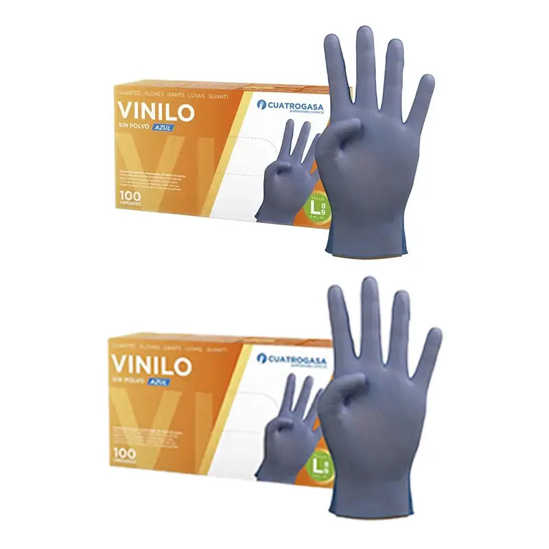 Cuatrogasa Guantes Vinilo Sin Polvo Azul Talla L, 2X100 Unidades