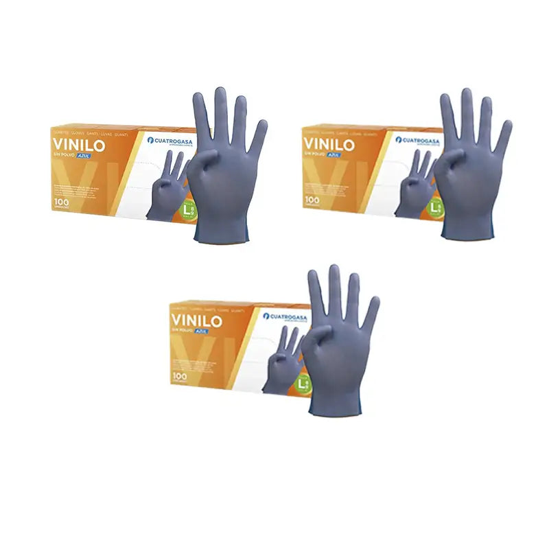 Cuatrogasa Guantes Vinilo Sin Polvo Azul Talla L, 3X100 Unidades