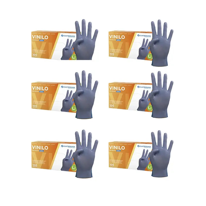 Cuatrogasa Guantes Vinilo Sin Polvo Azul Talla L, 6X100 Unidades