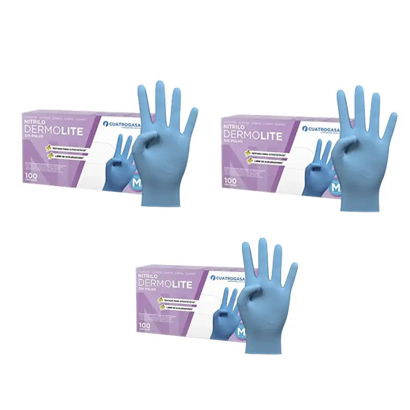 Cuatrogasa Guantes Vinilo Sin Polvo Azul Talla M, 3X100 Unidades