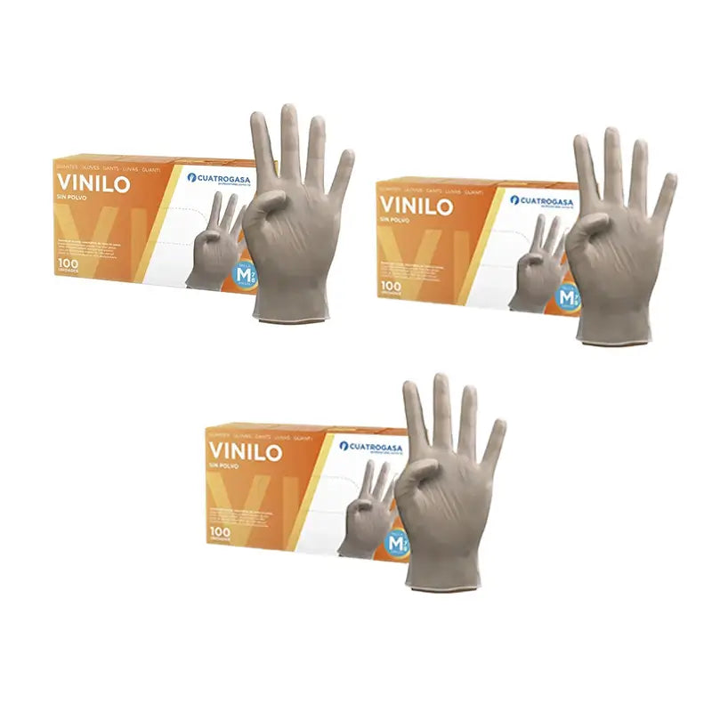 Cuatrogasa Guantes Vinilo Sin Polvo Transparente Talla M, 3X100 Unidades