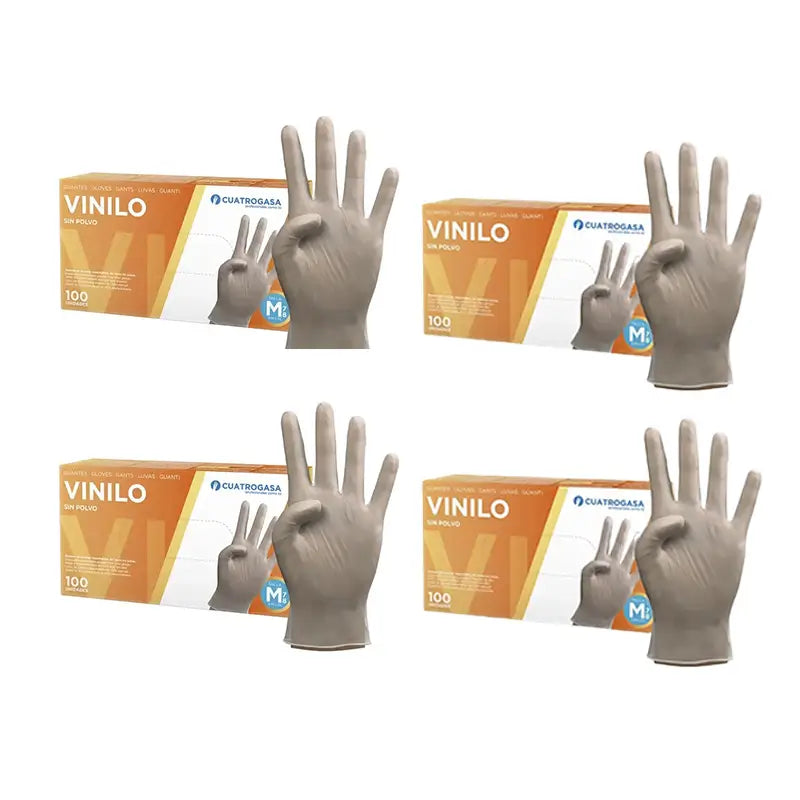 Cuatrogasa Guantes Vinilo Sin Polvo Transparente Talla M, 4X100 Unidades