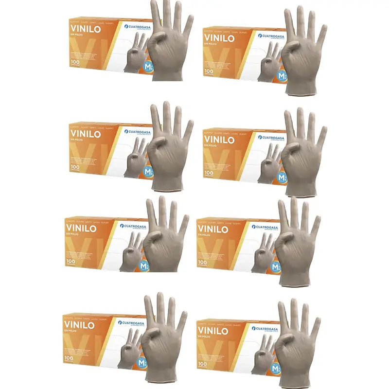 Cuatrogasa Guantes Vinilo Sin Polvo Transparente Talla M, 8X100 Unidades