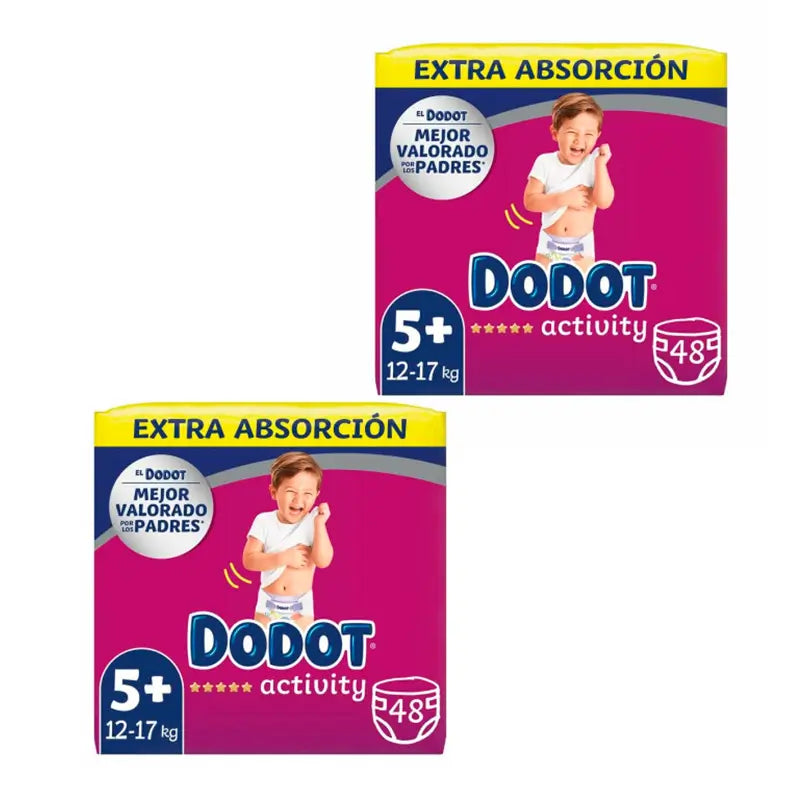 Dodot Pack 2X Activity Pañal Talla 5+ (12-17 Kg), 48 Unidades