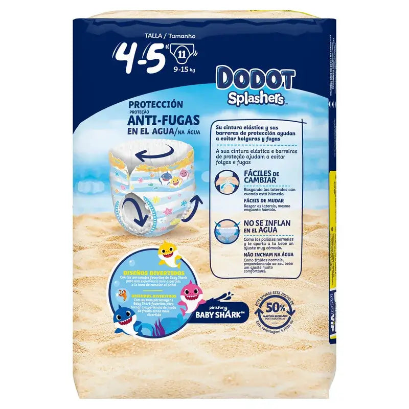 Dodot Splashers Pañales de Agua Talla 4-5, 11 Unidades