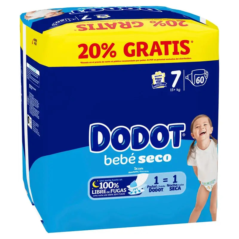 Dodot Bebé Seco Talla 7, 15Kg+, 60 Pañales