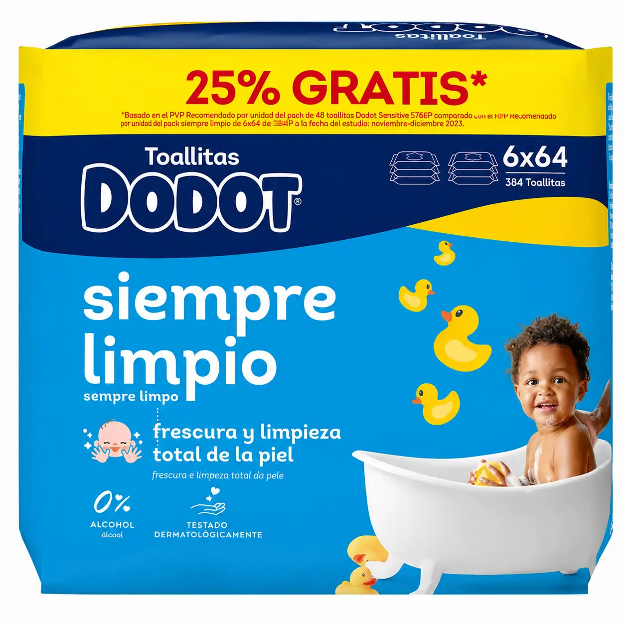 Dodot Toallitas Mainline, 6x64, 384 unidades (25% GRATIS)
