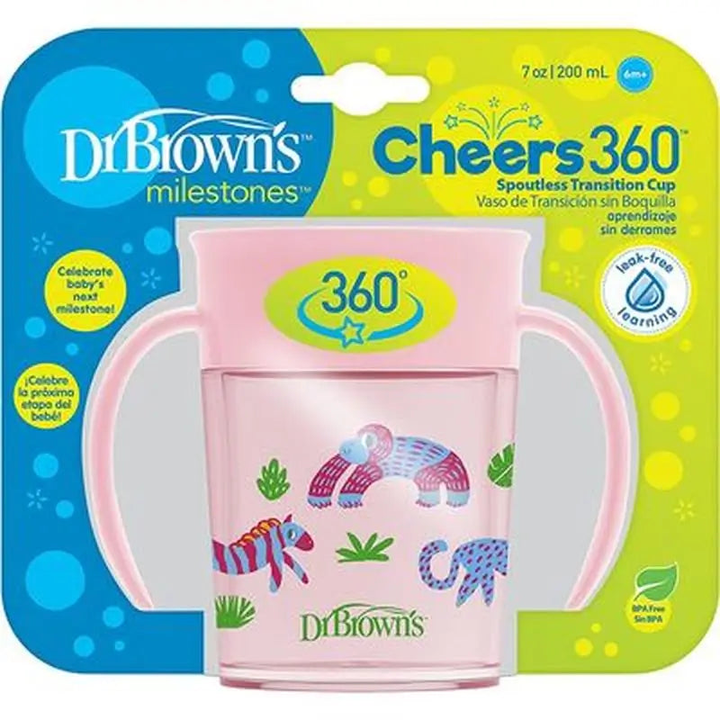 Dr. Brown's Vaso 360 Sin Boquilla Rosa con Asas 200 ml