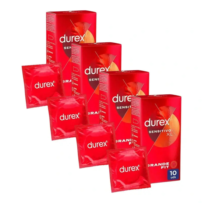Durex Preservativos Sensitivo Suave Para Mayor Sensibilidad Talla Xl 10 Unidades, Pack De 4