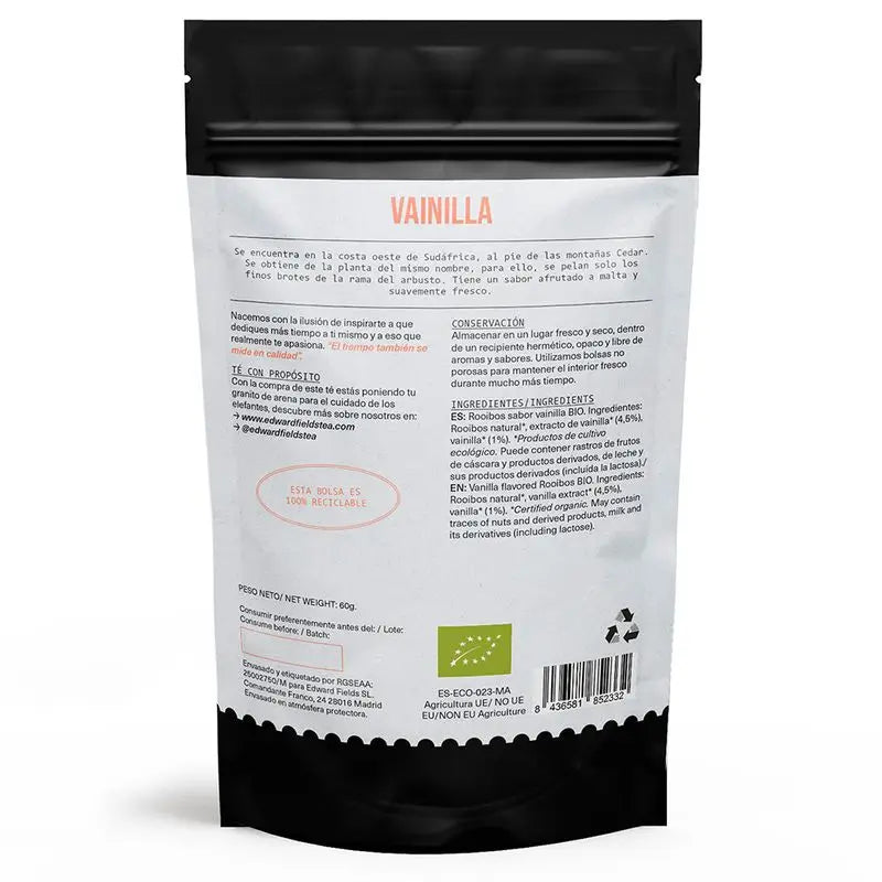 Edward Fields Tea Infusión Rooibos Vainilla Ecológico A Granel 25 Tazas Sin Teina , 60 gr