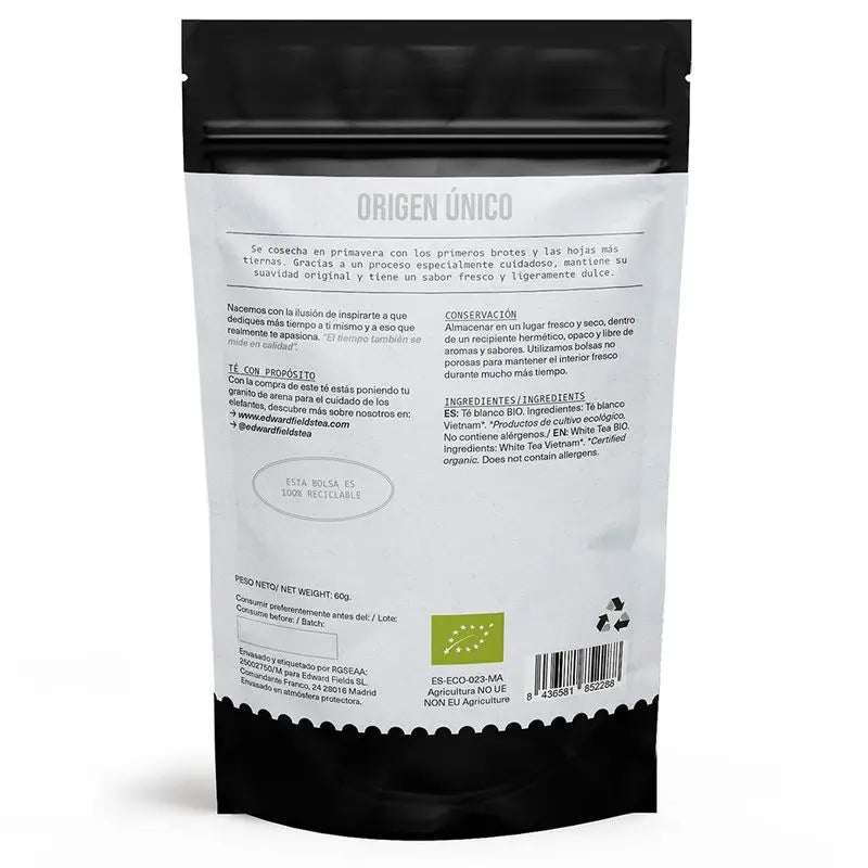 Edward Fields Tea Té Blanco Ecológico A Granel 30 Tazas , 60 gr