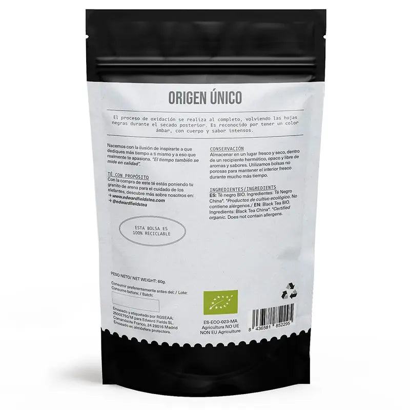 Edward Fields Tea Té Negro Ecológico A Granel 30 Tazas , 60 gr