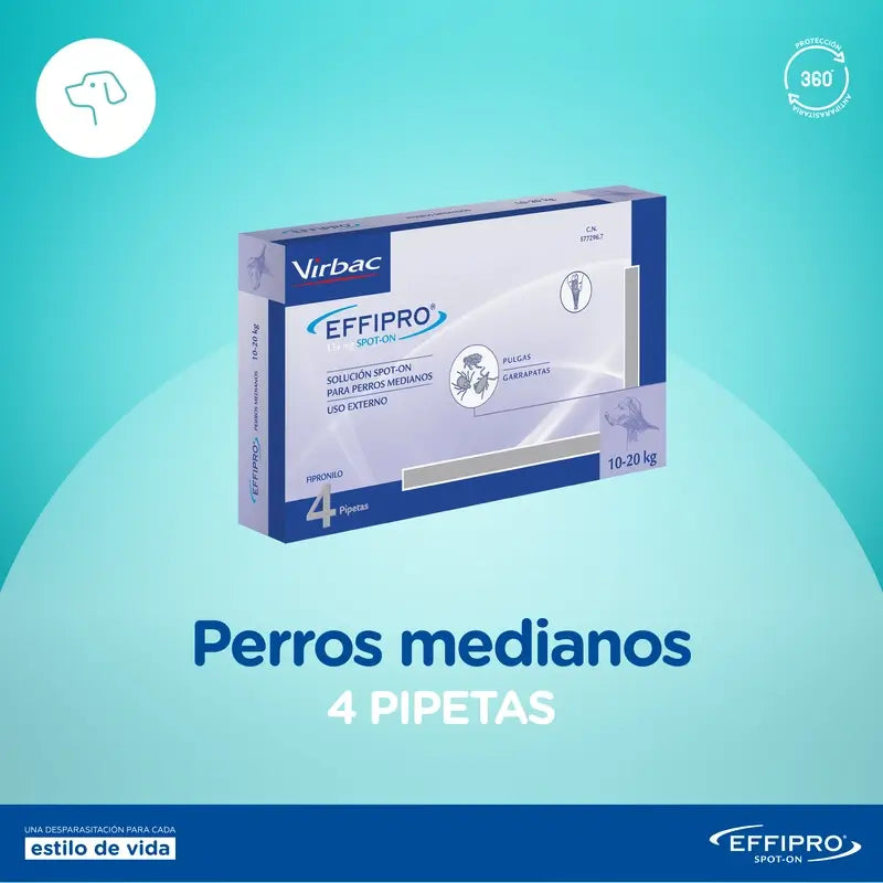 Effipro 134 Mg Spot-On Perros Medianos 10-20kg, 4 Pipetas