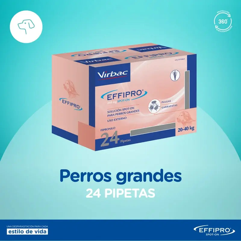 Effipro 268 Mg Spot-On Perros Grandes 20-40Kg, 24 Pipetas