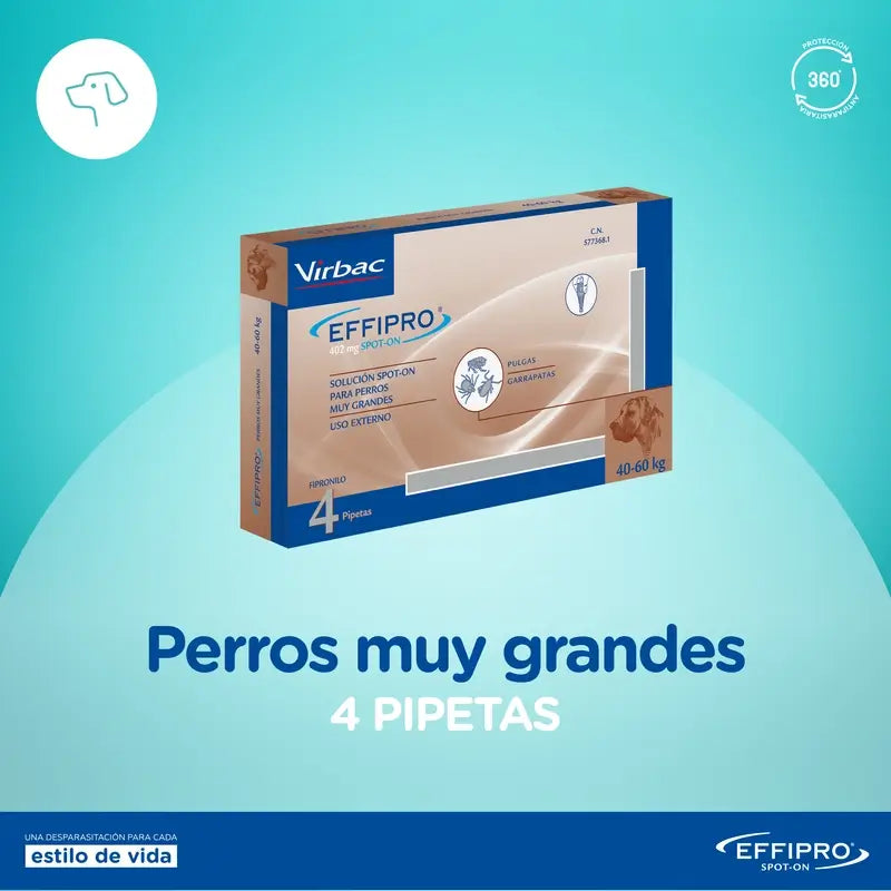 Effipro 402 Mg Spot-On Perros Grandes +40Kg, 4 Pipetas