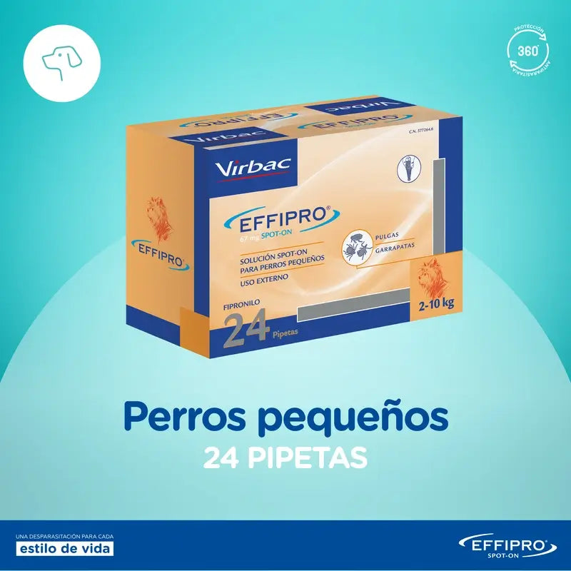 Effipro 67 Mg Spot-On Perros Pequeños 2-10Kg, 24 Pipetas