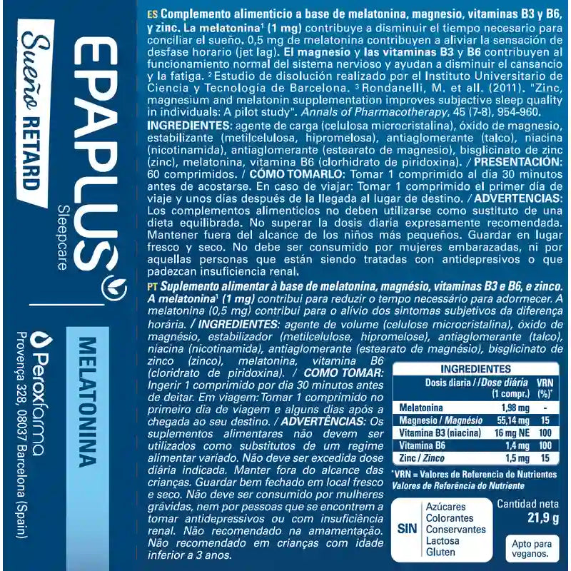 Epaplus Sleepcare Melatonina Retard Plus , 60 comprimidos