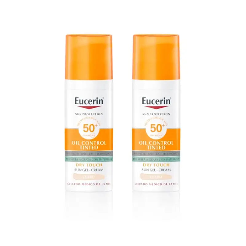Eucerin FaceSolar Oil Control Dry Touch Gel Crema Spf50+ Tinted Light, 2x50 ml