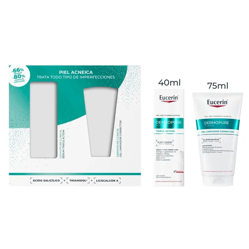 Eucerin Pack Dermopure Serum Triple Action 40Ml + Gel Limpiador Corrector 75Ml