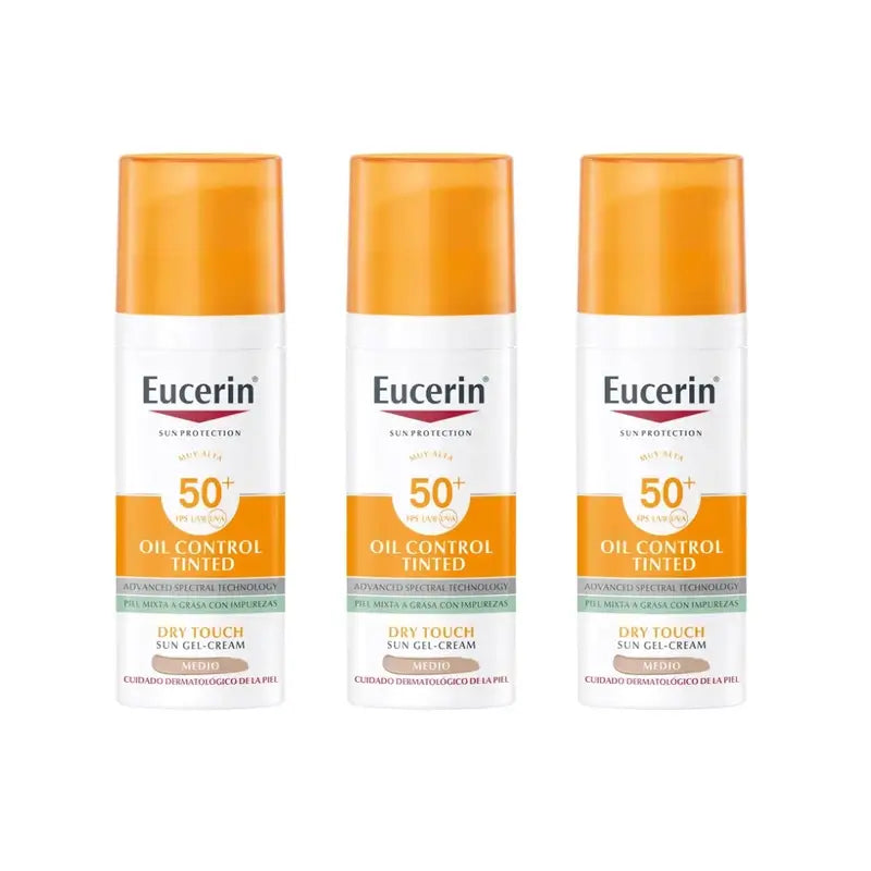 Eucerin Solar Facial Oil Control Dry Touch Spf50+ Color, 3 Unidades