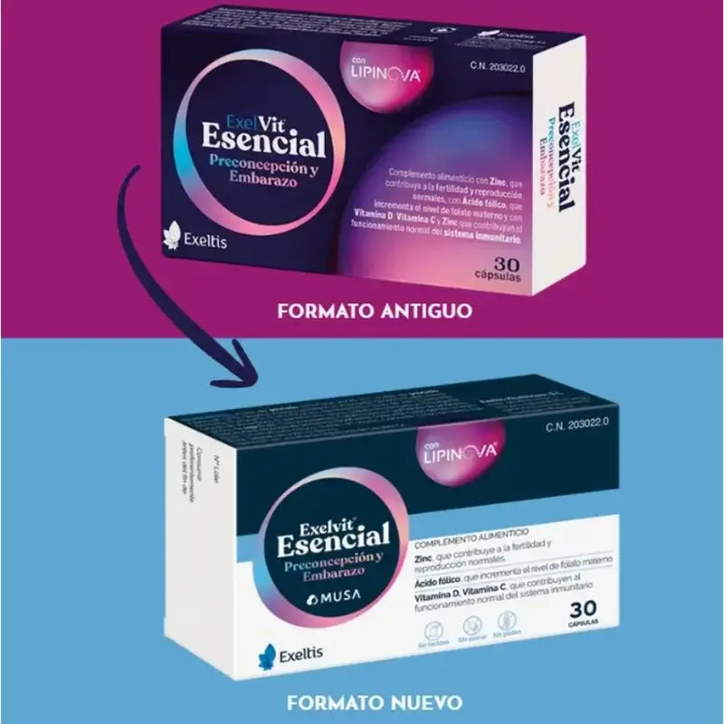 Exelvit Esencial Preconcepción y Embarazo, 6x30 Cápsulas