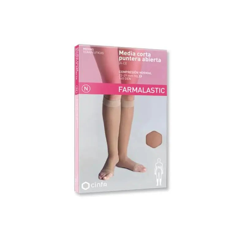 Farmalastic Media Corta De Compresión Normal Con Puntera Abierta Beige, Talla Mediana