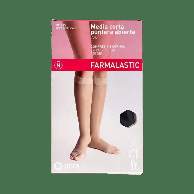 Farmalastic Media Corta De Compresión Normal Con Puntera Abierta Negro, Talla Grande