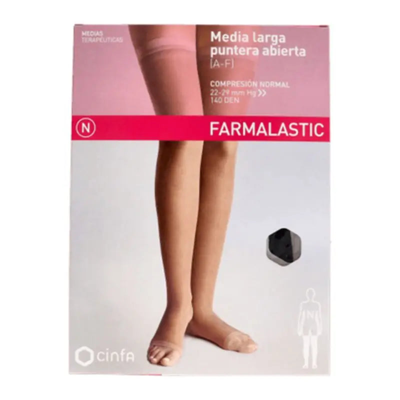 Farmalastic Media Larga Puntera Abierta Negra, Talla Mediana