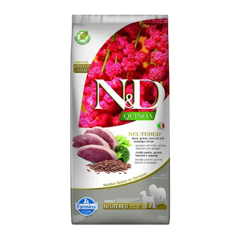 Farmina N&D Dog Quinoa Neutered Pato Medium Maxi 12Kg, pienso para perros