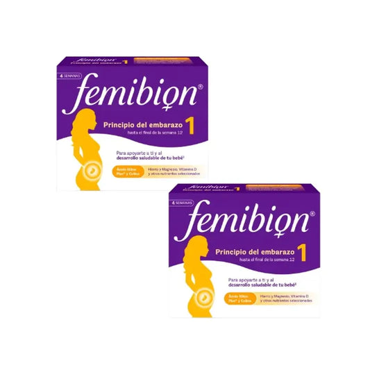 Femibion 1 Primer Trimestre Embarazo, Semanas 1-12, Ácido Fólico Plus, 2X28 Comprimidos