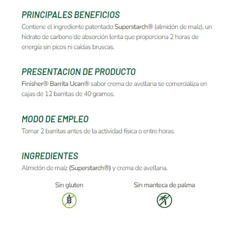 Finisher Barrita Ucan Crema De Avellana, 40g x 12 unidades