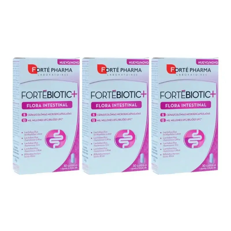 Forté Pharma Triplo Fortébiotic+ Flora Intestinal, 3 x 30 Capsulas
