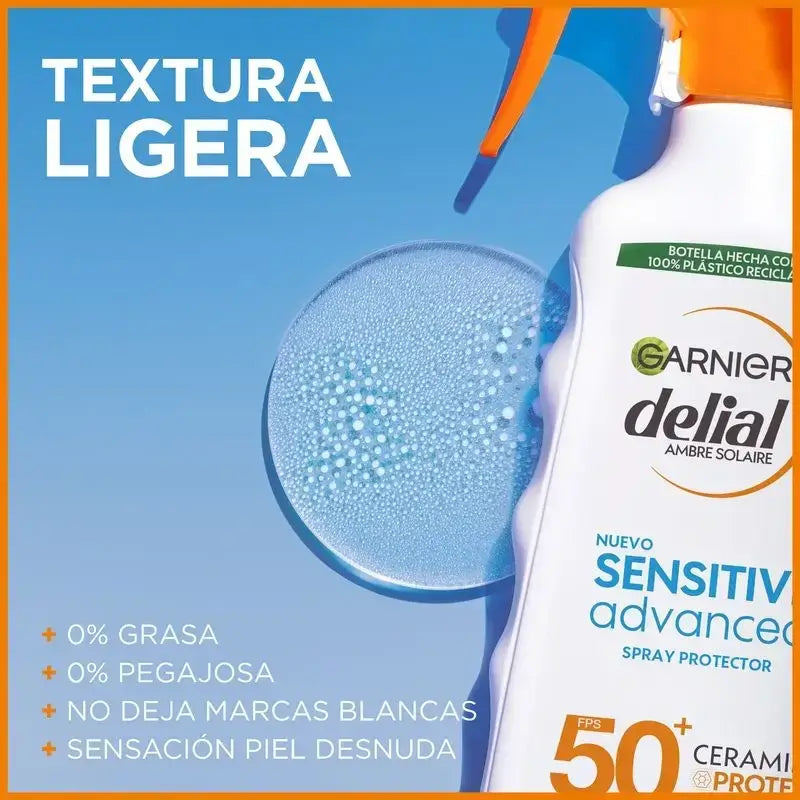 Garnier Delial Spray Protector Sensitive Advanced Ip50+ Para Pieles Claras, Sensibles E Intolerantes Al Sol, 270Ml