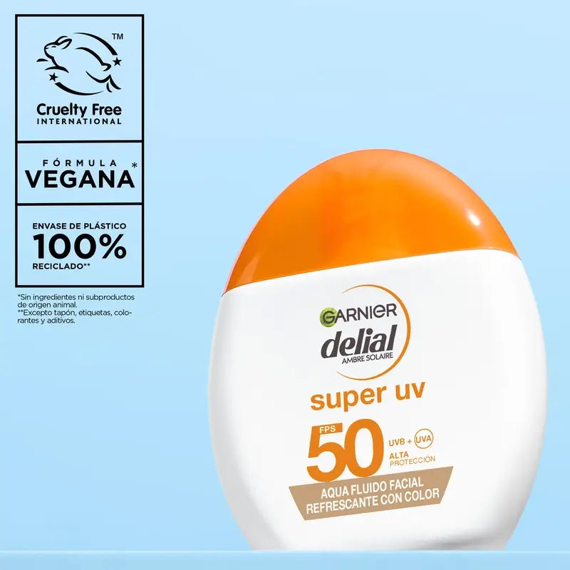 Garnier Delial Super Uv Agua Fluido Facial Refrescante Spf 50 Efecto Mate, 50 ml