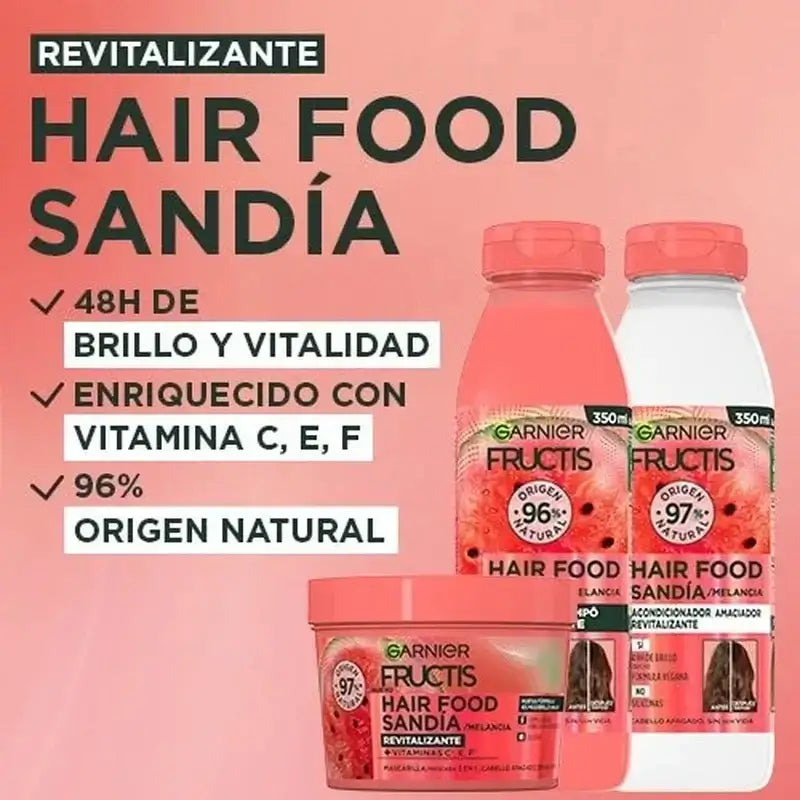 Garnier Fructis Hair Food Sandía Acondicionador Revitalizante Para Cabello Apagado, Sin Vida 350 Ml