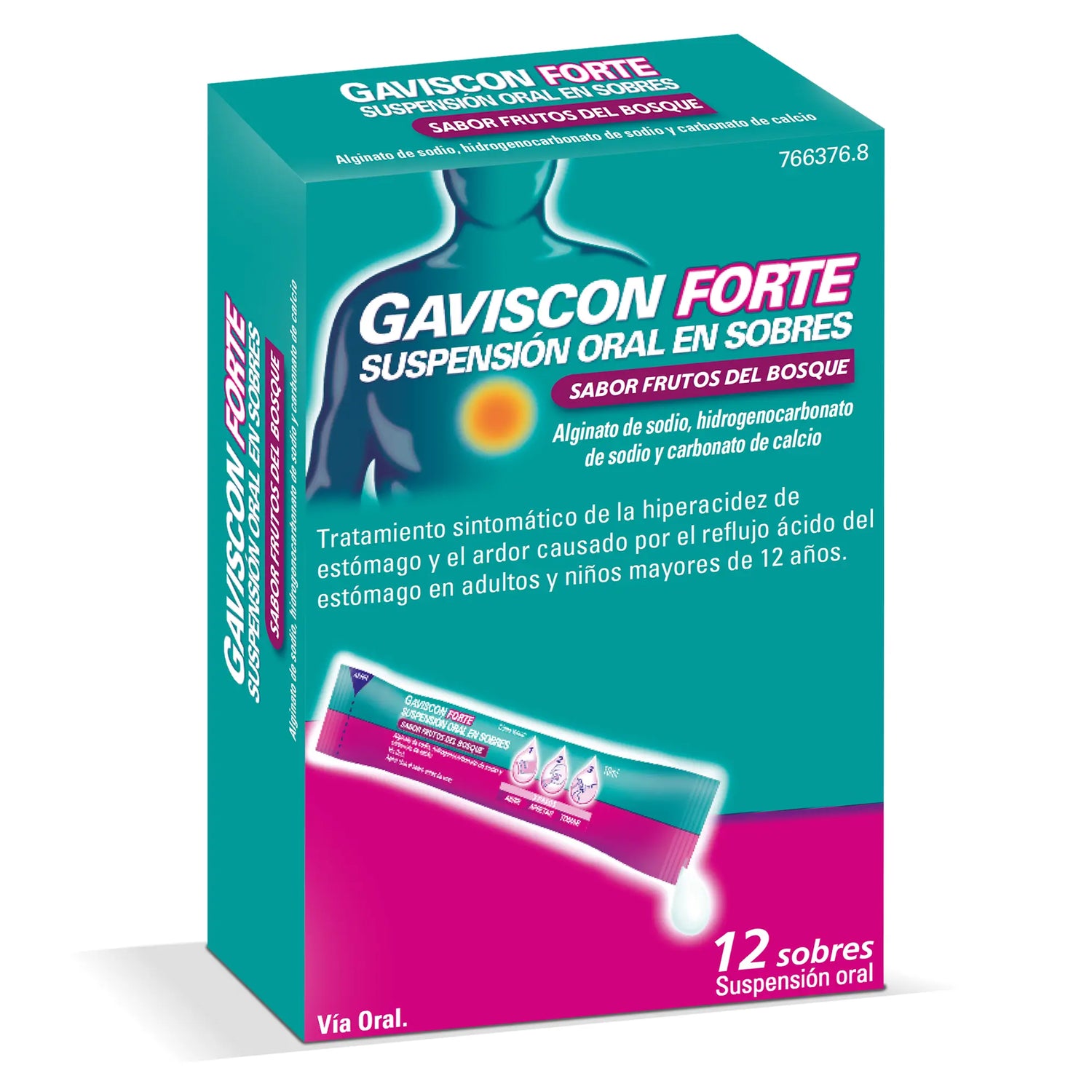 Gaviscon Forte Suspension Oral Frutos Del Bosque, 12 sobres
