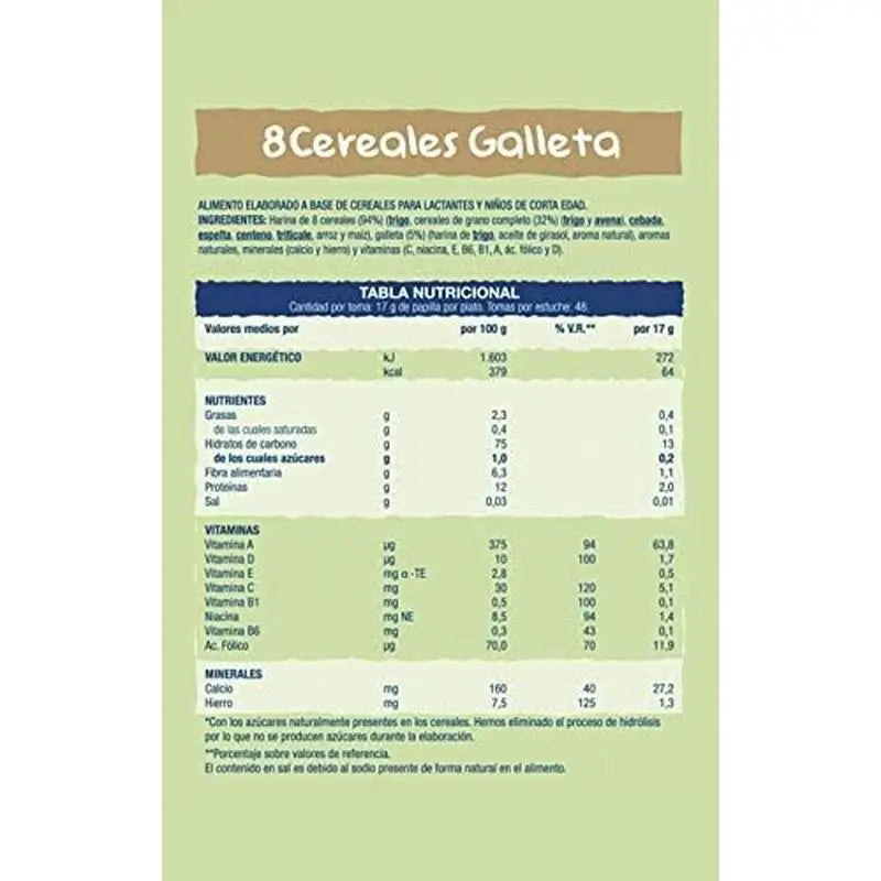 Hero Baby Papilla De Cereales 8 Cereales Con Galleta 340G