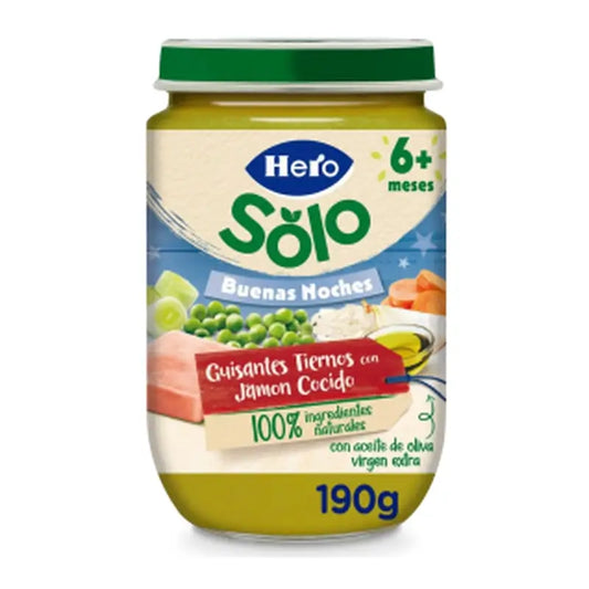 Hero Baby Tarrito Buenas Noches Guisantes Tiernos Jamón Cocido, 190 gr