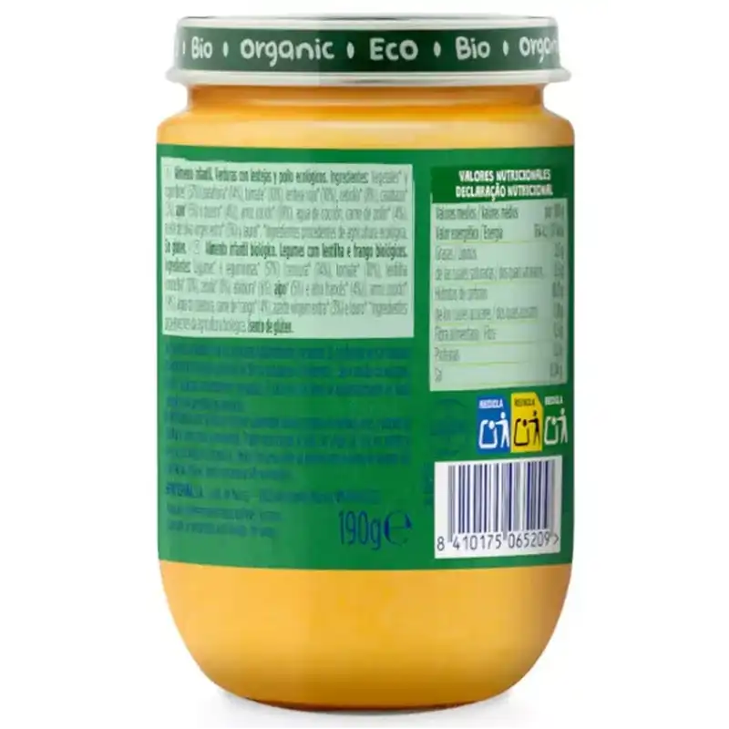 Hero Baby Tarrito Eco Solo Verduras con Lentejas y Pollo ECO +6m 190 gr