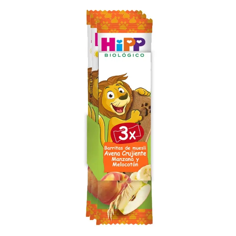 Hipp Biológico Pack 3 Barritas Muesli Avena Manzana Y Melocotón caja de 8 unidades